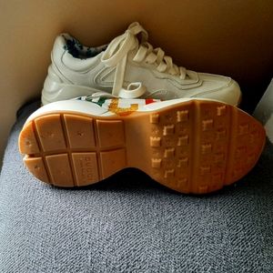 Gucci Women's Rhyton Glitter Sneaker, White, Leather